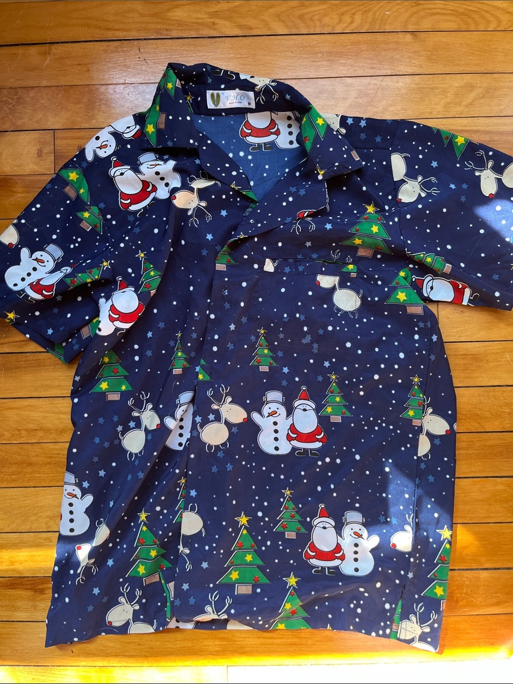 Holiday Print Short Sleeve Button-Down Shirt - Navy
